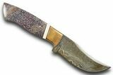 Knife with Fossil Dinosaur Gembone & Mammoth Tusk Inlays #370847-2